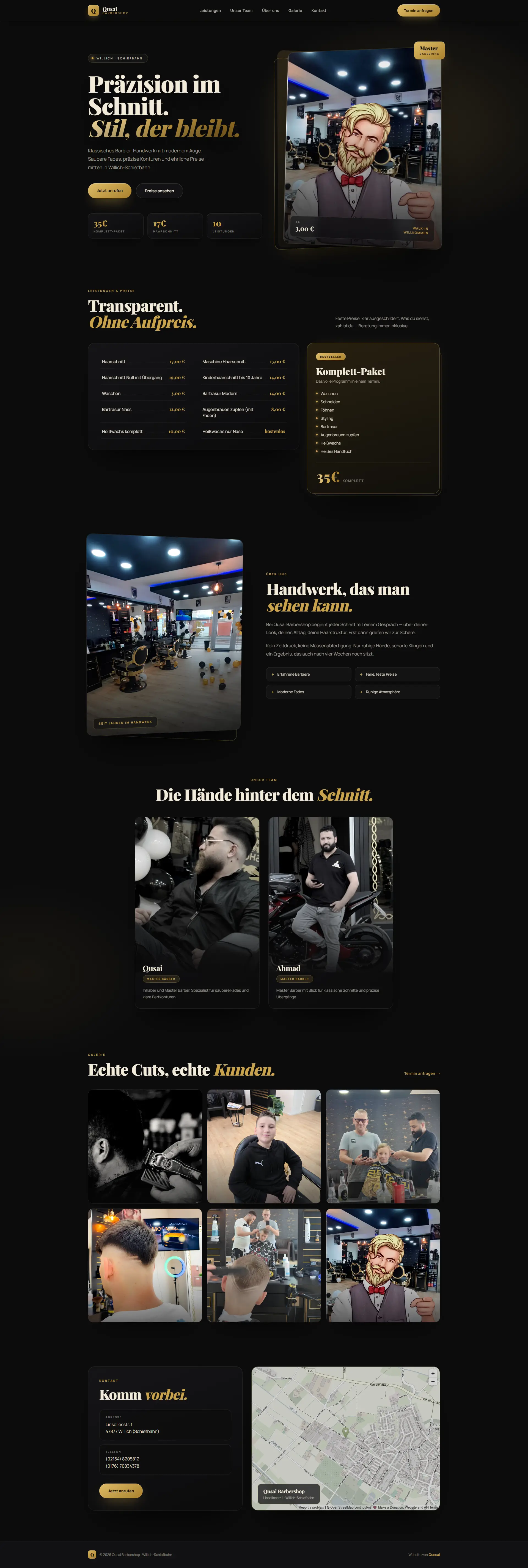 Qusai Barbershop — Desktop-Ansicht